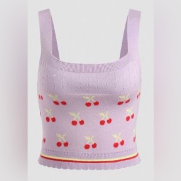 Listicle Tops - Listicle Lavender Cherry Knit Crop Tank Top Square Neck Women's M